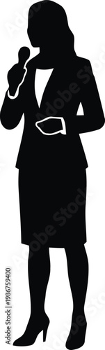 Female keynote speaker with microphone silhouette vectorFemale keynote speaker with microphone silhouette vector