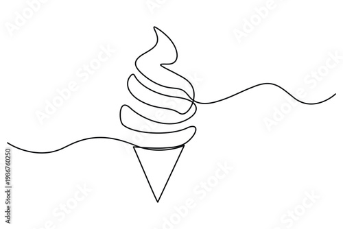 Minimalist single line of a soft serve ice cream cone continuous line
