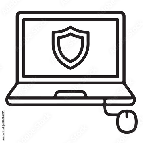 Minimalist Laptop Security Icon on white background