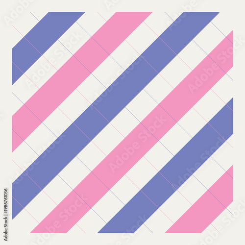 Blue and Pink Stripes Background (Fill and Outlined) in Rounded Square Frame in White Background