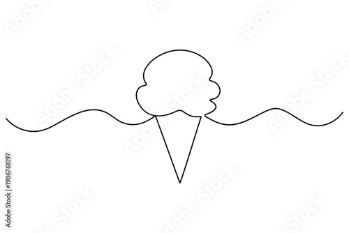 Minimalist single line of an ice cream cone with wavy lines continuous line