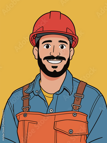 Male Construction Worker in Safety Helmet and Overalls