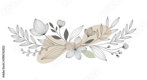 Elegant floral line drawing, perfect for adding a touch of sophistication and natural beauty to invitations, websites, or marketing materials. Evokes 