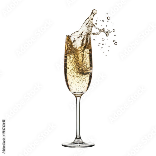 Champagne being poured into a flute isolated on transparent background