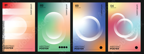 Green abstract poster templates with white shapes and text placeholders for design and branding