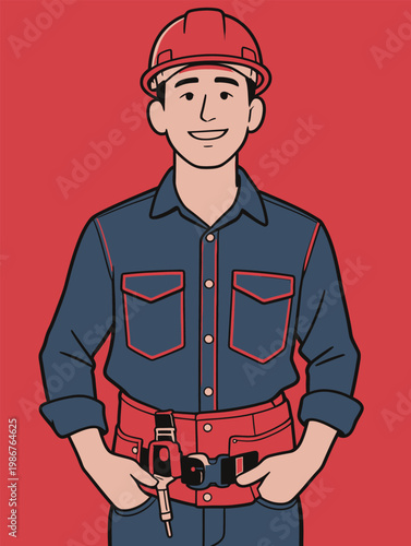 Male Worker in Hard Hat and Uniform Illustration