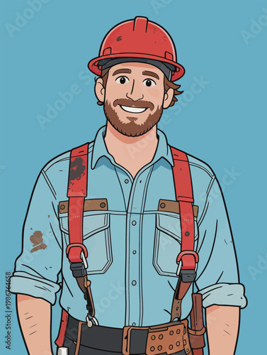 Cartoon Construction Worker in Red Hard Hat