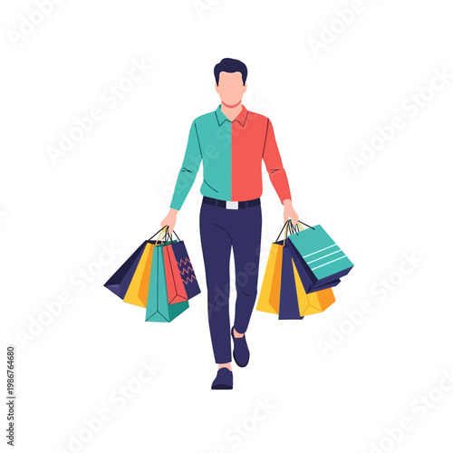 Man with Shopping Bags, Retail Therapy, Consumerism, Happiness