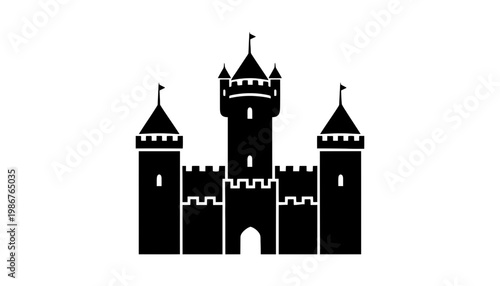 A castle silhouette icon on a white background for design purposes