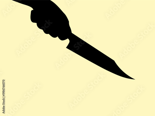 Silhouette of hand holding knife concept design. Icon of gesture people grab sharp object. Vector illustration.
