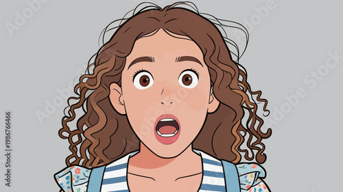Surprised Girl with Curly Brown Hair