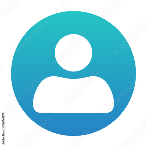 White User Profile Avatar Icon on Blue Gradient Filled Circle Person Silhouette Symbol for UI, App, and Social Media Design on White Background