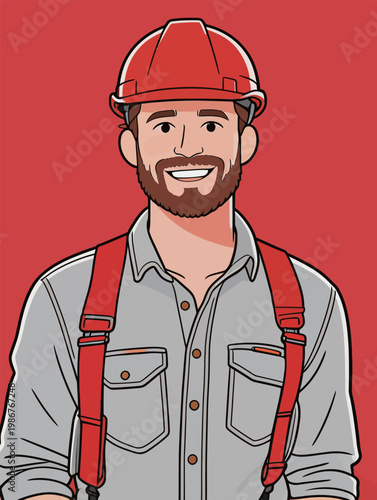 Portrait of a Smiling Construction Worker with Hard Hat