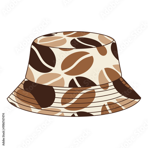 Bucket Hat with Coffee Bean Pattern - Fashionable Headwear