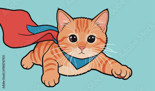 Cute Orange Cat with Red Cape Superhero