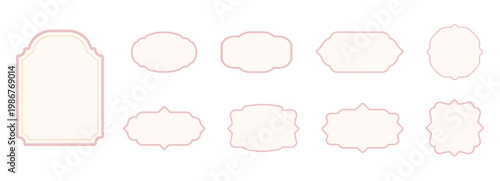 Vintage label set, elegant art deco frame, banner. Classic tags for handmade branding and rustic packaging. Sale sticker, certificate retro emblem 