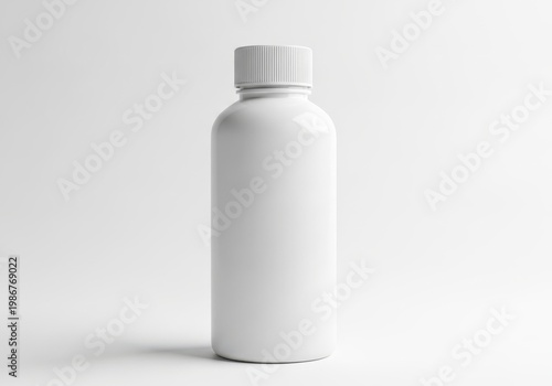 A white plastic bottle with a screw on cap