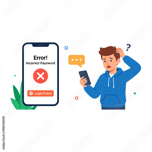 Man tries to login with incorrect password on smartphone