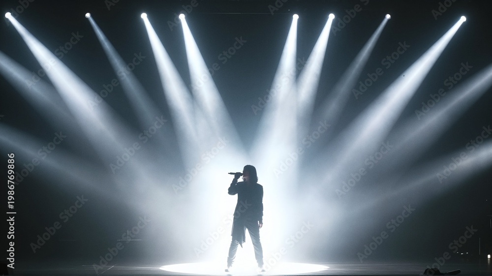 Fototapeta premium Singer performing on stage in bright spotlights.