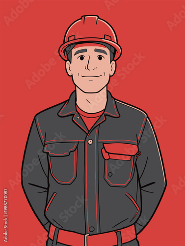Male Industrial Worker in Safety Gear Illustration