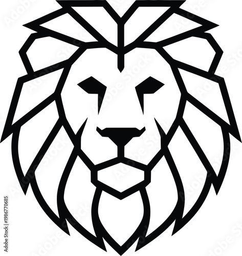 Geometric lion head logo, black and white abstract animal design