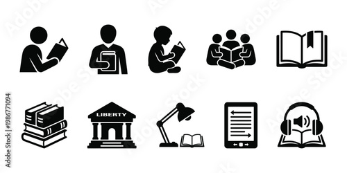 Education and Library Study Icons Set Vector