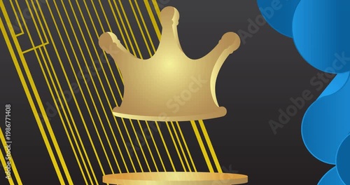 Mockup product display with Crown. Animation cylinder pedestal podium. Stage showcase video for presentation. Moving minimal geometric forms.