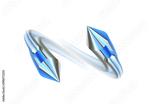 対向して高速飛行する2つの未来的ロケット弾と光の軌跡｜スピード・衝突・テクノロジー抽象3D背景