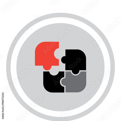 A puzzle piece fits into a jigsaw on a circular background