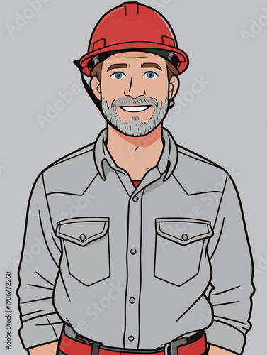 Man in Red Hard Hat with Workwear and Shirt