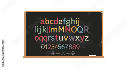 Colorful chalkboard alphabet and numbers for kids education learning and teaching tools