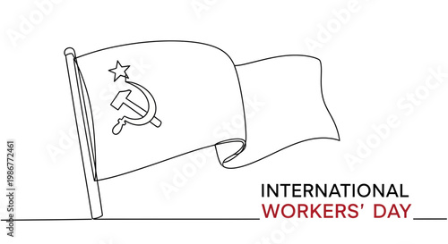 Communist flag with hammer and sickle.