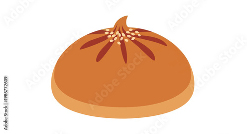 Japanese Traditional Chestnut Manju (Kuri Manju) Sweet Pastry Illustration Isolated on White Background