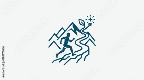 Silhouette Runner Ascending Mountain Path to Success