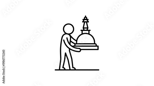 Person Carrying a Buddhist Stupa Icon