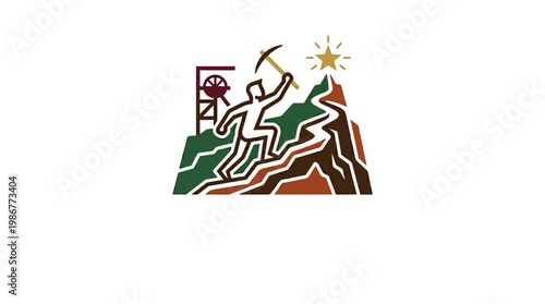 Mining Industry Emblem Featuring Miners and Mountains
