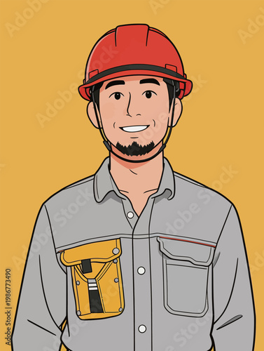 Male Construction Worker in Uniform and Helmet
