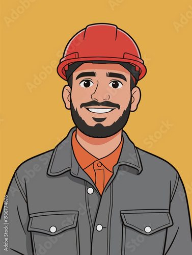 Male Construction Worker with Red Helmet
