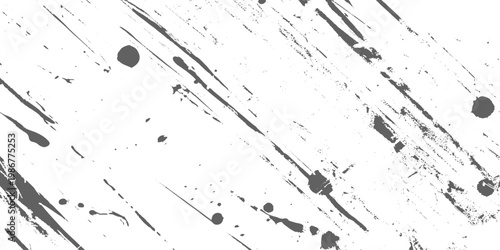 Abstract black and white ink splatter with diagonal brush strokes, grunge texture, paint drips and splashes on a light background, dynamic artistic pattern, minimalist monochrome design vector.
