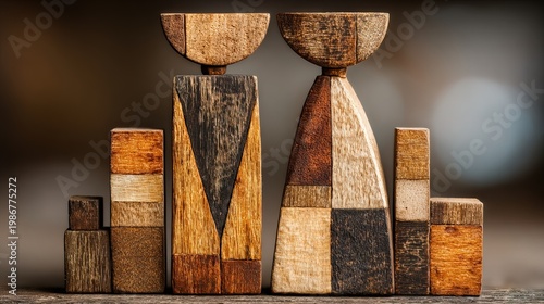 Minimalist Wooden Decorative Sculpture Couple Arrangement Art Craft Design Element