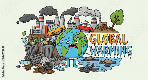 Global Warming Illustration - A Depiction of Environmental Degradation and Climate Change.