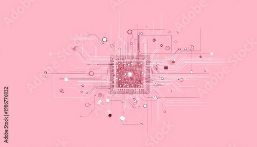 Abstract Circuit Board Design with Pink Background and Elements