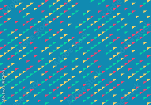 Seamless abstract geometric pattern with colorful triangles on a blue background for design purposes