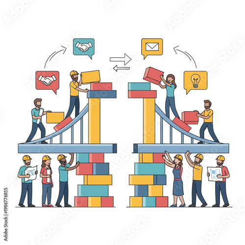 Teamwork Building Bridge Connecting Ideas and Communication