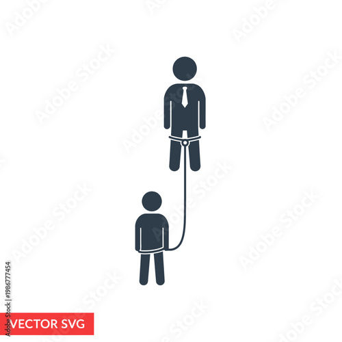 Business Man Tied to Smaller Figure with Rope: Control, Dependence, Hierarchy