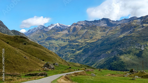 Snow-covered peaks of the Mont Blanc Massif in the French Alps, Savoie, France, Europe.