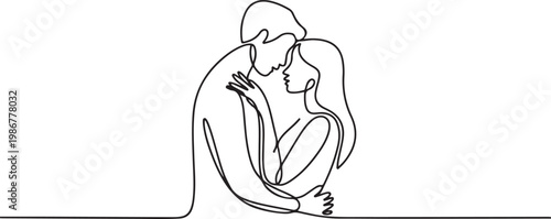 Young Couple Continuous Line Icon, Minimalist line drawing of couple with in love, continuous one line art style, relationship concept. one line Icon drawing