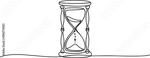 One continuous line drawing of sand hourglass. Vintage timer as Countdown concept in simple linear style. Doodle vector illustration. one line Icon drawing