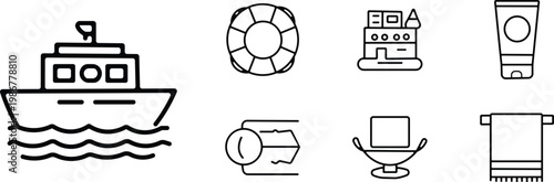 Nautical icons set a black and white collection of maritime symbols and equipment