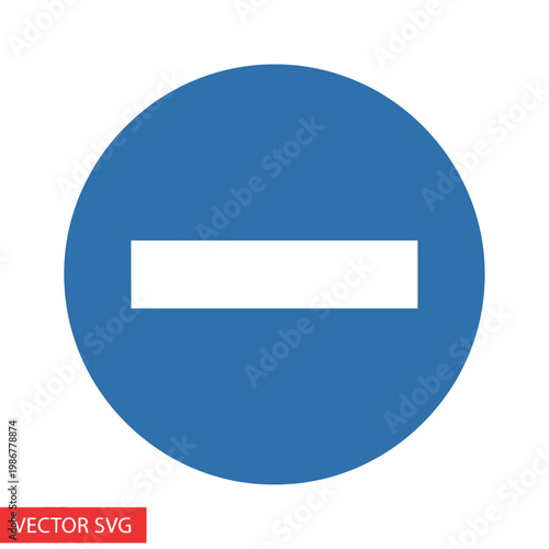 Blue Circle Road Sign with White Horizontal Bar - No Entry Symbol